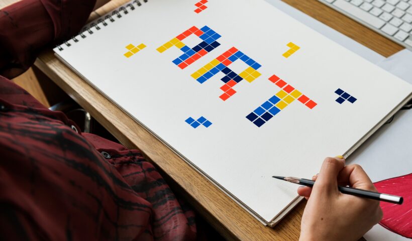 8 bit words illustration of creativity art design ideas