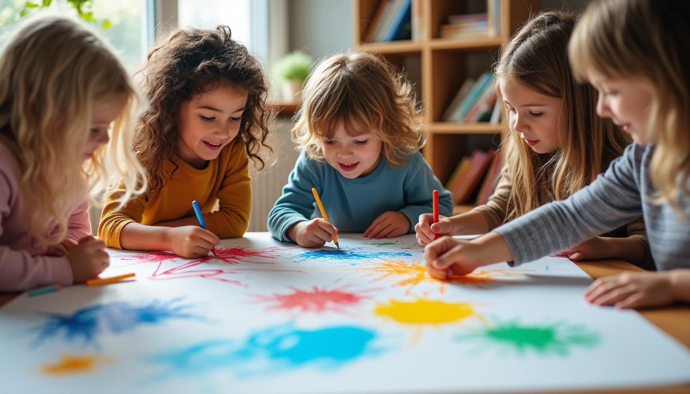 découvrez comment le dessin collectif sur grande feuille favorise le développement social des enfants en stimulant la coopération, la créativité et l'expression en groupe.