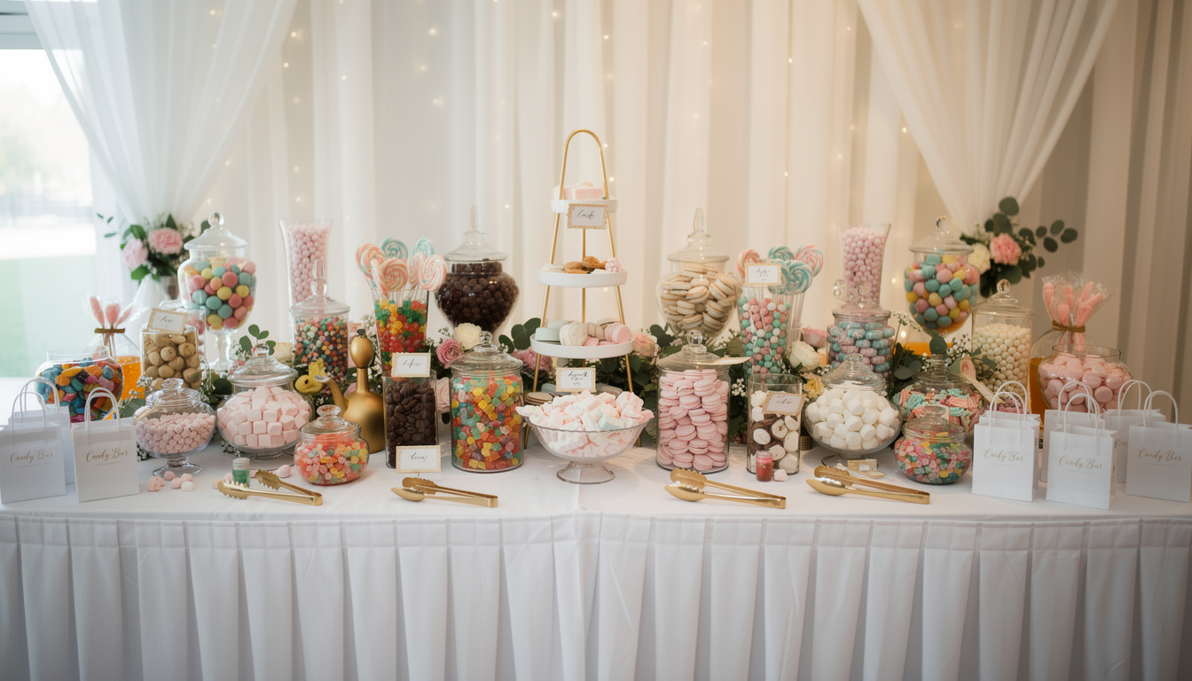 apportez une touche de couleur et de gourmandise à votre mariage avec un bar à bonbons vibrant. idéal pour créer une ambiance festive et sucrée dont vos invités se souviendront.