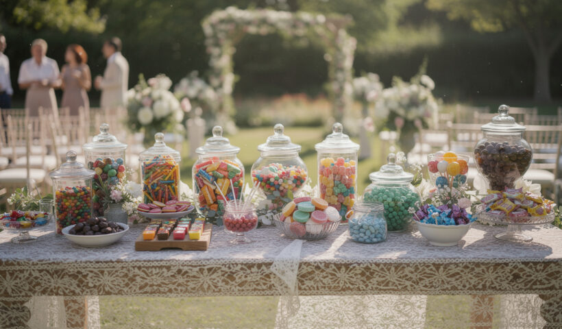 apportez une touche de couleur et de fun à votre mariage avec un bar à bonbons gourmand et festif, idéal pour ravir vos invités et créer une ambiance inoubliable.