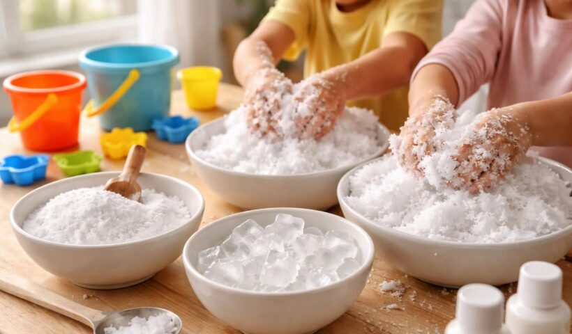 découvrez comment fabriquer facilement de la fausse neige sécuritaire pour des jeux d'enfants amusants et créatifs, parfaits pour toutes les saisons.